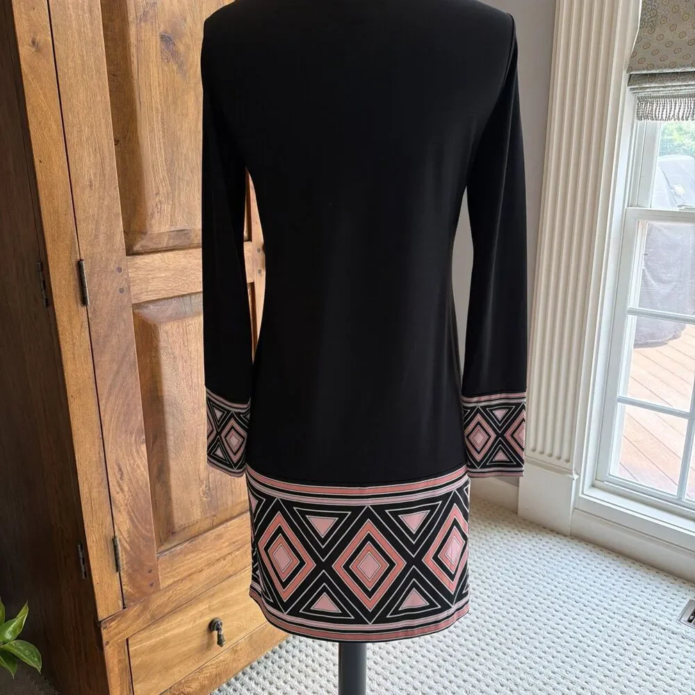 Michael Kors Mid 2010s Geometric Black And Peach Dress Size XS